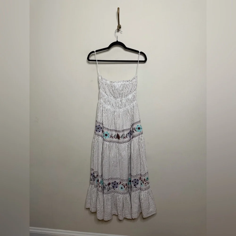 Free People Kalani Striped Cotton Midi Dress in the Ivory Stripe Combo